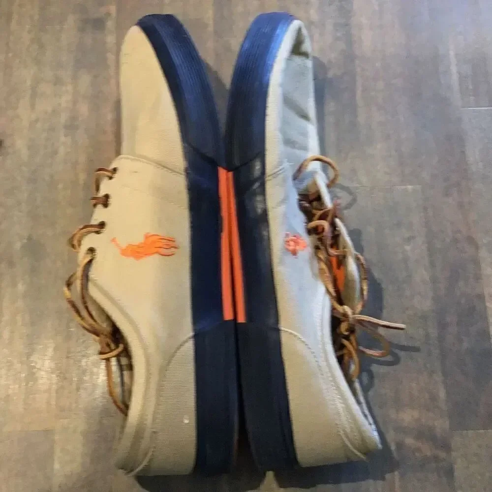 Ralph Lauren khaki Canvas and orange polo shoes size 14 D